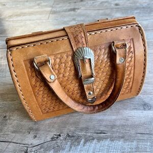 Vintage Leather Handmade Tooled Buckle Shoulder Hand Bag